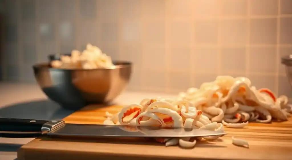 preparing crab strips preparing crab strips