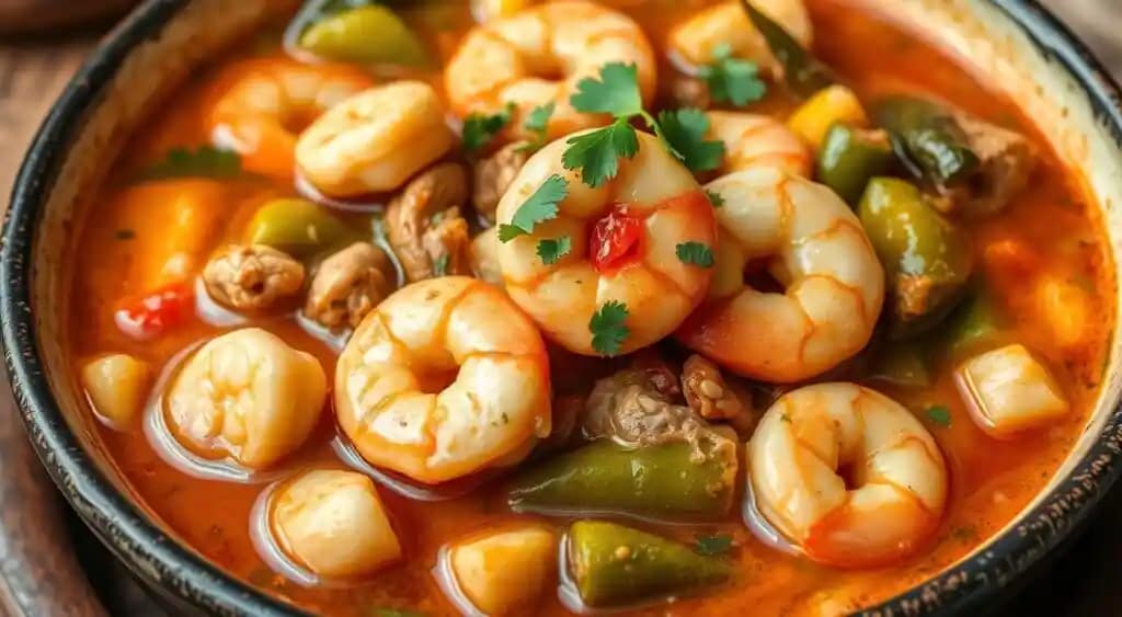 Image of a delicious one-pot chicken and shrimp gumbo Image of a delicious one-pot chicken and shrimp gumbo